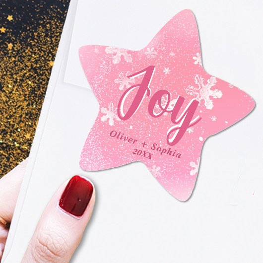 Joy Pink Snowflakes Weihnachtsgeschenk Tag Stern-Aufkleber
