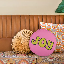 Joy Pink und Lime Green Retro Weihnachten Rundes Kissen