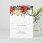 JOY Poinsettia Red Floral Holiday Party Einladung (Stehend Vorderseite)