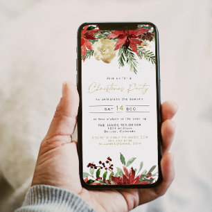 JOY Poinsettia Red Floral Holiday Party Einladung
