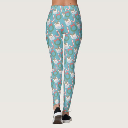 Joy Polar Bear Mask Pattern Blue Holiday Leggings (Rückseite)