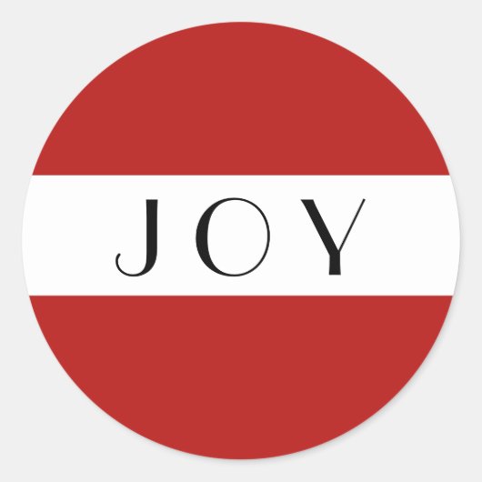 Joy Red and White Minimal Moderne Runder Aufkleber (Vorderseite)