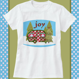 Joy Red and White Vintag Camper Trailer Holiday T-Shirt