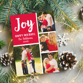 Joy Red Brushed Script Foto Collage Feiertagskarte