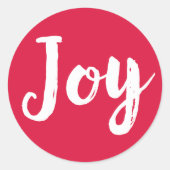 Joy Red Brushed Script Holiday Runder Aufkleber (Vorderseite)
