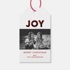 Joy Red Buffalo Kariert Weihnachtsgeschenk-Tag Geschenkanhänger
