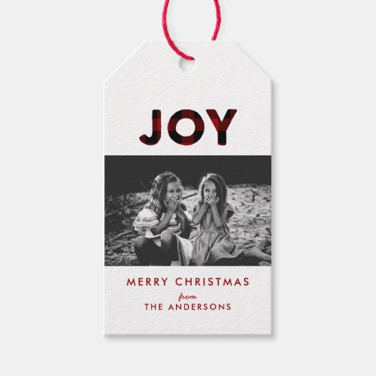 Joy Red Buffalo Kariert Weihnachtsgeschenk-Tag Geschenkanhänger (Vorderseite)