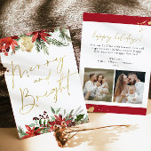 JOY Red Floral Poinsettia Gold Foto Holiday Card Einladung