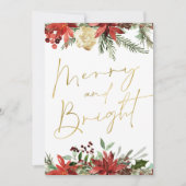 JOY Red Floral Poinsettia Gold Foto Holiday Card Einladung (Vorderseite)