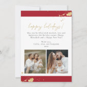 JOY Red Floral Poinsettia Gold Foto Holiday Card Einladung (Rückseite)