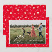 Joy Red Frame Berry Pattern Foto Weihnachten (Vorne/Hinten)