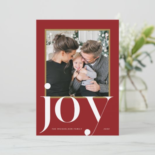 Joy Red Gerahmt Foto Winter Foliage Weihnachten Einladung (Stehend Vorderseite)