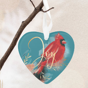 Joy Red Kardinal Watercolor Weihnachtsbird Foto Ornament