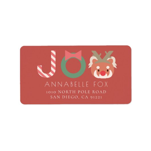 JOY Red Panda Red Holiday Return Address Label Adressaufkleber (Vorne)