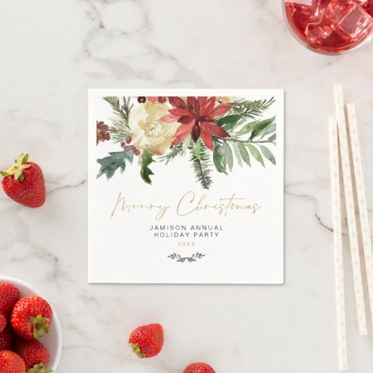 JOY Red Poinsettia Christmas Party Decor Serviette (Beispiel)