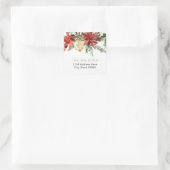 JOY Red Poinsettia Christmas Return Address Label Quadratischer Aufkleber (Tasche)
