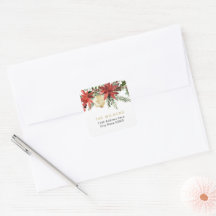 JOY Red Poinsettia Christmas Return Address Label