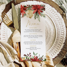 JOY Red Poinsettia und Pine Christmas Dinner Menu