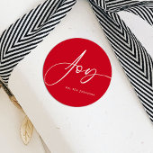 Joy Red Script Holiday Weihnachten Runder Aufkleber