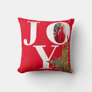 Joy Red Sparky Christmas Candles Foto Kissen