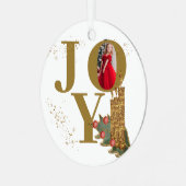 Joy Red Sparky Christmas Candles Foto Ornament Aus Metall (Vorderseite links)