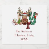 Joy Reindeer Fun Weihnachtsfeier Schaumweinetikett (Einzelnes Label)