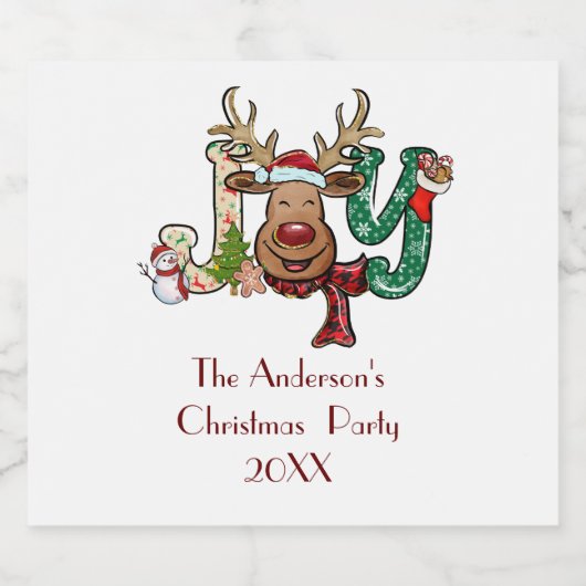 Joy Reindeer Fun Weihnachtsfeier Schaumweinetikett (Einzelnes Label)