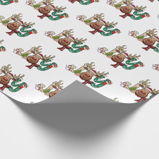 Joy Reindeer Fun Weihnachtsfeiertag Geschenkpapier (Ecke)