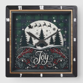 Joy Reindeer Pines Christmas Quadratische Wanduhr (Vorderseite)