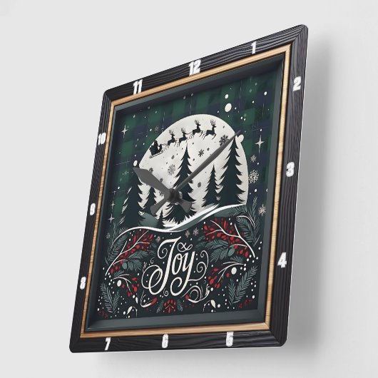 Joy Reindeer Pines Christmas Quadratische Wanduhr (Winkel)