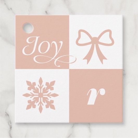 Joy Retro Checkered Pattern Weihnachtsmonogramm Geschenkanhänger (Vorderseite)