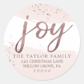 Joy | Rose Gold Weihnachten Rücksendeadresse Runder Aufkleber (Vorderseite)