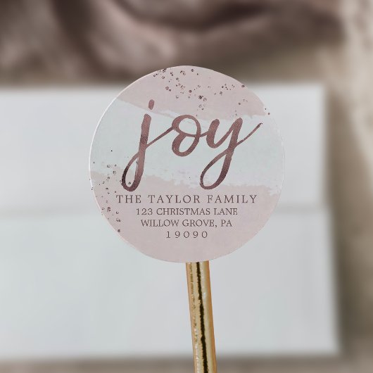 Joy | Rose Gold Weihnachten Rücksendeadresse Runder Aufkleber