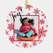 Joy! Rote und weiße Schneeflocken Runde Weihnachte