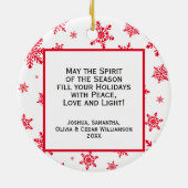 Joy! Rote und weiße Schneeflocken Runde Weihnachte Keramik Ornament (Hinten)