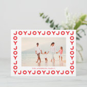 Joy | Roter Weihnachtsrahmen für Fotos Feiertagskarte (Stehend Vorderseite)