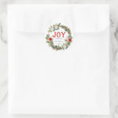 Joy Rustic Typography Name Christmas Wreath Red Runder Aufkleber (Tasche)