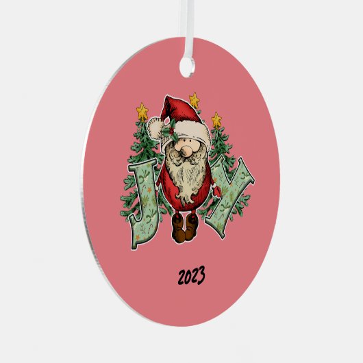 Joy Santa Christmas Ornament Aus Metall (Vorderseite Rechts)