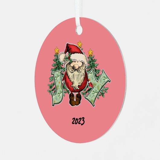 Joy Santa Christmas Ornament Aus Metall (Vorderseite links)