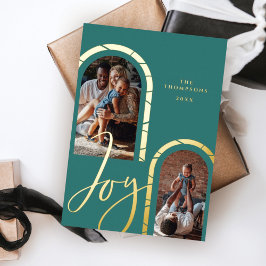 Joy Script Elegant Foto Family Moderne Arches Folien Feiertagskarte