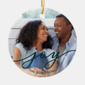 Joy Script | Familienname Doppelseitiges Foto Keramik Ornament (Vorne)