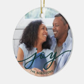 Joy Script | Familienname Doppelseitiges Foto Keramik Ornament (Links)