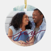 Joy Script | Familienname Doppelseitiges Foto Keramik Ornament (Vorne)