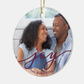 Joy Script | Familienname Doppelseitiges Foto Keramik Ornament (Links)