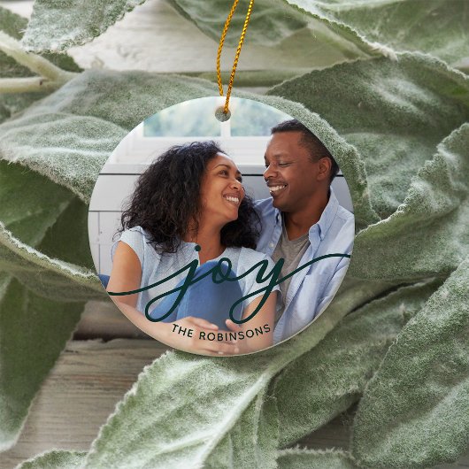 Joy Script | Familienname Doppelseitiges Foto Keramik Ornament