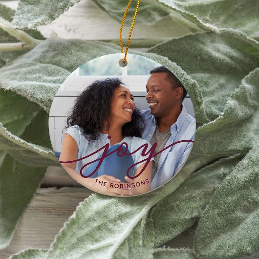 Joy Script | Familienname Doppelseitiges Foto Keramik Ornament