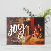Joy Script Foto Holiday Card Feiertagskarte (Stehend Vorderseite)