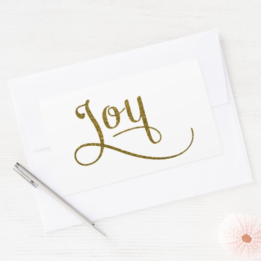 Joy Script Gold Glitzer Rechteckiger Aufkleber (Umschlag)
