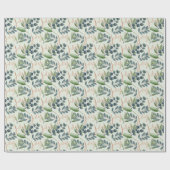 Joy Script Green Sage Floral Foliage Weihnachten Geschenkpapier (Flach)