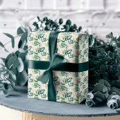 Joy Script Green Sage Floral Foliage Weihnachten Geschenkpapier